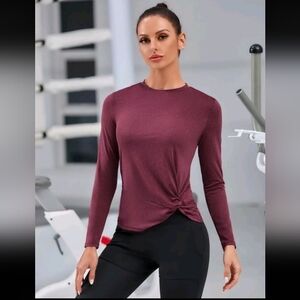 SHEIN Solid Twist Front Sports T-Shirt - Size S